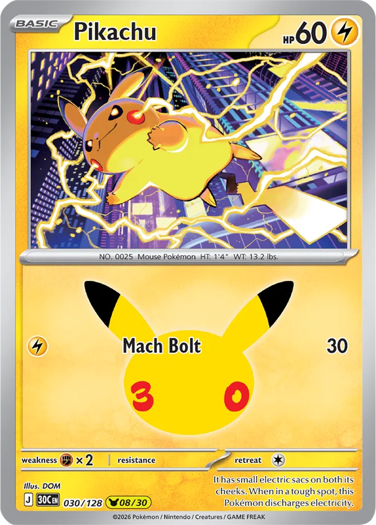 30th Celebration 030/128 Pikachu