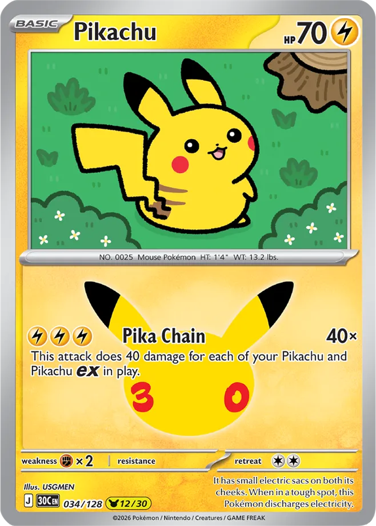 30th Celebration 034/128 Pikachu